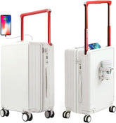 Winsoyya Suitcase Trolley Carry on Hand Cabin Luggage Hard Shell Travel Bag Lightweight, Wide Handle Cup Holder Silent Wheels USB Port Charging 20 Inch Cabin Bag (White)